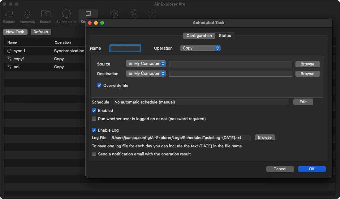 Air Explorer Pro macOS 版排程任務