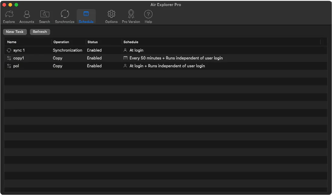 Air Explorer 排程任務詳情